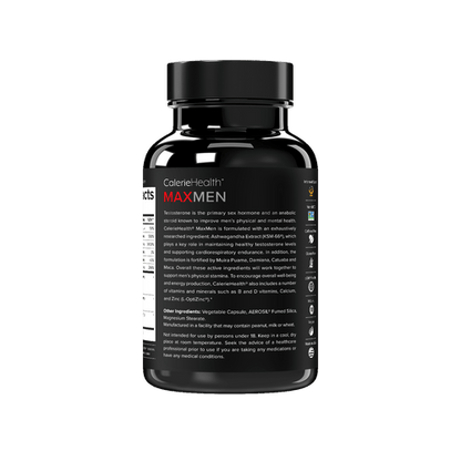 CalerieHealth MAXMEN 男士活力膠囊黑色瓶身背面圖及產品成分說明標籤