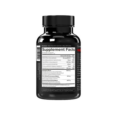 CalerieHealth MAXMEN 男士活力膠囊黑色瓶身背面圖及營養成分表