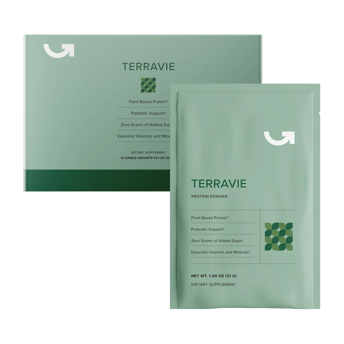 CalerieLife TERRAVIE 植物蛋白膳食纖維營養粉 綠色外盒與獨立便攜包