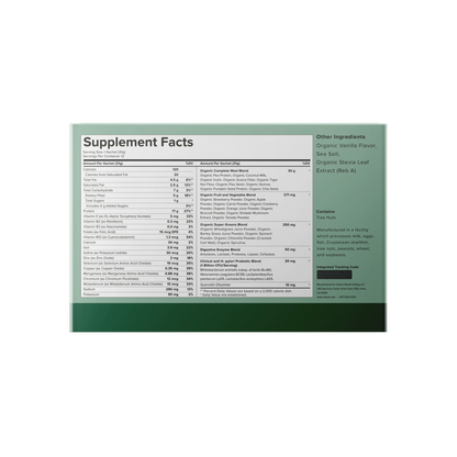CalerieLife TERRAVIE 植物蛋白膳食纖維營養粉 綠色外盒背面營養成分表 (Supplement Facts)