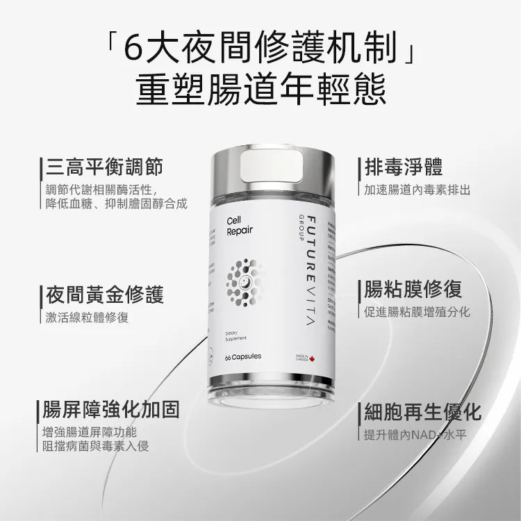 Futurevita 細胞修復膠囊 6大夜間修護機制 聚焦腸道保健、排毒淨體與三高調節